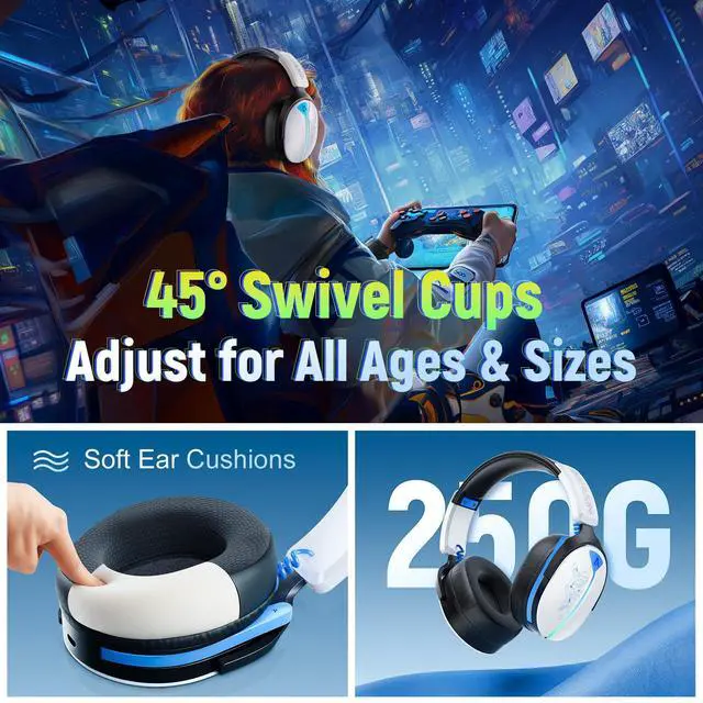 Alt view image 3 of 6 - Wireless Gaming Headset for Ps5, Ps4, PC, Switch, 2.4GHz+BT5.3 | Competition-Grade Pinpoint | 7.1 Surround Sound for Total Victory | Noise-Canceling Mic |1500mAh All-Day Marathon 40H Battery