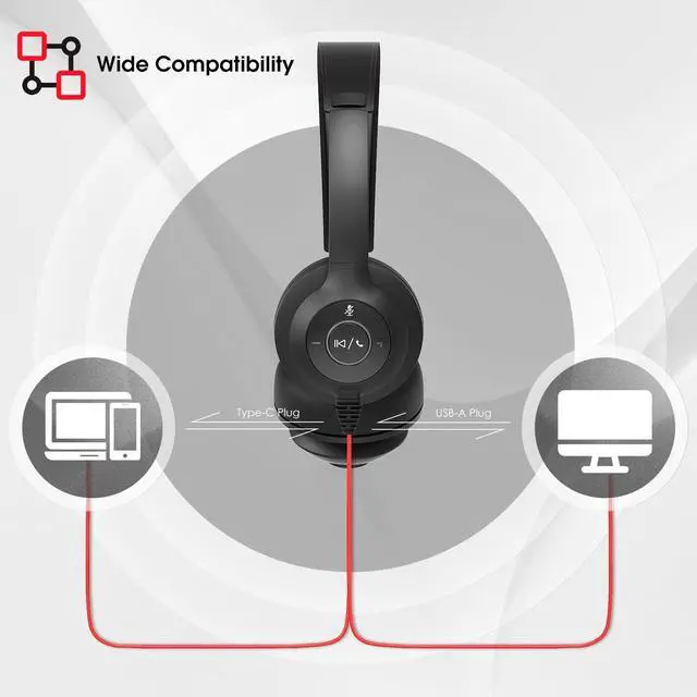 Alt view image 6 of 7 - USB Headset with Microphone for PC/Laptop, Wired Headphones with Noise Cancelling Mic, USB C & USB A, All-day Comfort, Lightweight Computer Headset for Home Office, Call Center, School, Remote Work