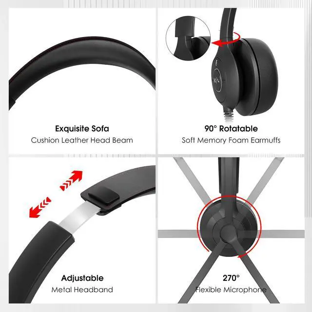 Alt view image 7 of 7 - USB Headset with Microphone for PC/Laptop, Wired Headphones with Noise Cancelling Mic, USB C & USB A, All-day Comfort, Lightweight Computer Headset for Home Office, Call Center, School, Remote Work