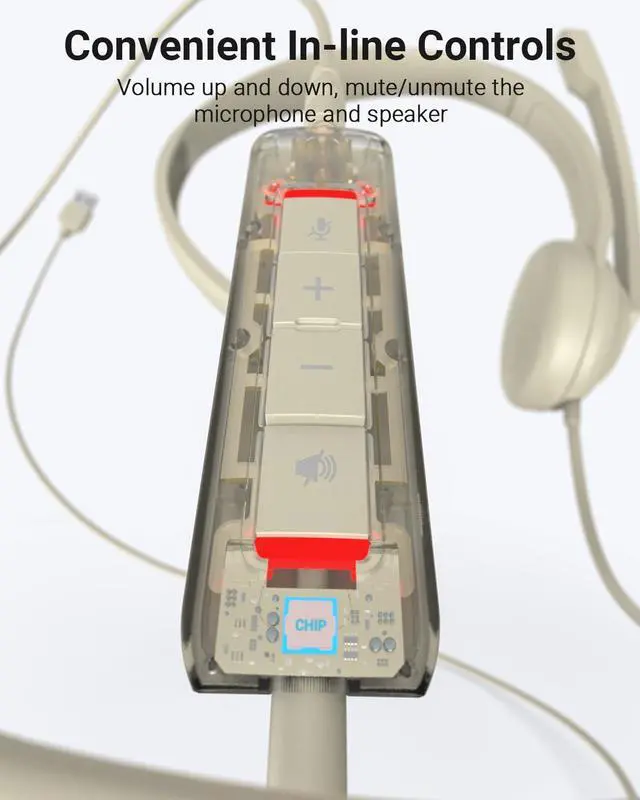 Alt view image 5 of 7 - HW02 USB Headset with Microphone Noise Cancelling &in-line Control, Ultra Comfort Computer Headset for Laptop pc, On-Ear Wired Office Call Center Headphone for Boom Skype Webinars (Apricot)