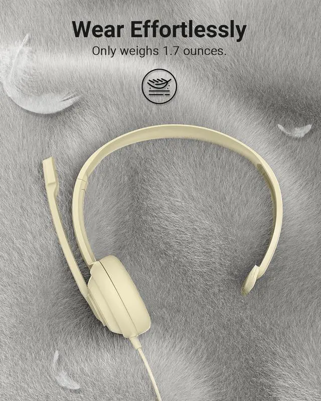 Alt view image 6 of 7 - HW02 USB Headset with Microphone Noise Cancelling &in-line Control, Ultra Comfort Computer Headset for Laptop pc, On-Ear Wired Office Call Center Headphone for Boom Skype Webinars (Apricot)