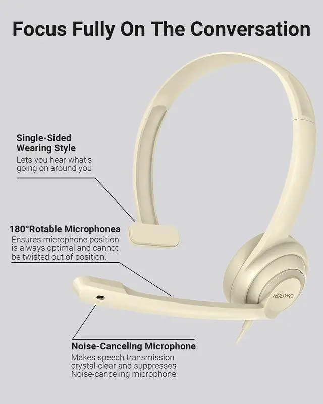Alt view image 7 of 7 - HW02 USB Headset with Microphone Noise Cancelling &in-line Control, Ultra Comfort Computer Headset for Laptop pc, On-Ear Wired Office Call Center Headphone for Boom Skype Webinars (Apricot)