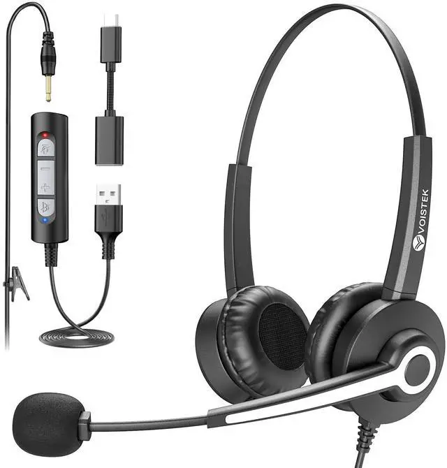 Main image of USB Headset with Microphone for PC, Computer Headset with Noise Cancelling Mic, Mute & Volume Control, Wired Headset for Work, Zoom, Teams, Online Meetings, Home Office