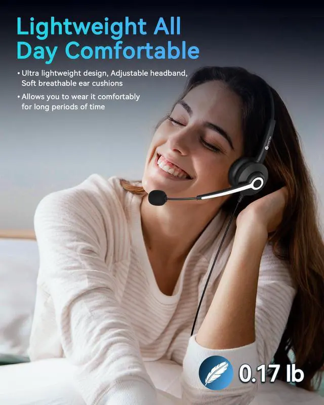 Alt view image 4 of 7 - USB Headset with Microphone for PC, Computer Headset with Noise Cancelling Mic, Mute & Volume Control, Wired Headset for Work, Zoom, Teams, Online Meetings, Home Office