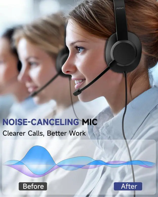 Alt view image 2 of 7 - USB Headset with Microphone for PC, Over-Ear Wired Headphones with Mic, Noise-Cancelling Boom, 40mm Audio Drivers, USB-A/C Compatibility for Office, Call Centers & Online Meetings (Black)