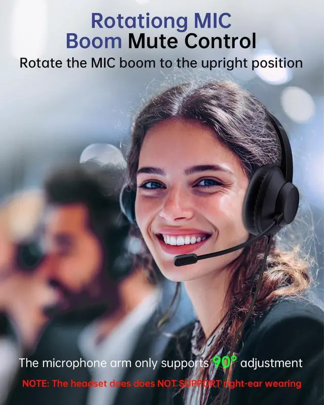 Alt view image 4 of 7 - USB Headset with Microphone for PC, Over-Ear Wired Headphones with Mic, Noise-Cancelling Boom, 40mm Audio Drivers, USB-A/C Compatibility for Office, Call Centers & Online Meetings (Black)