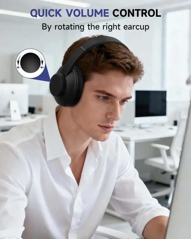 Alt view image 5 of 7 - USB Headset with Microphone for PC, Over-Ear Wired Headphones with Mic, Noise-Cancelling Boom, 40mm Audio Drivers, USB-A/C Compatibility for Office, Call Centers & Online Meetings (Black)