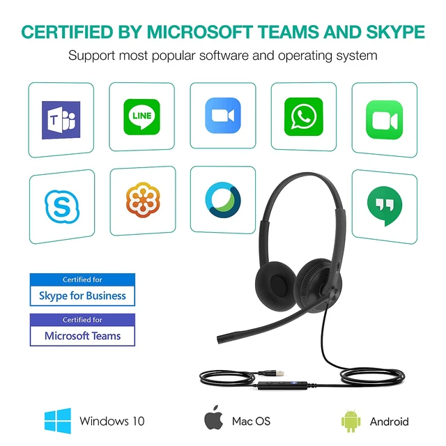 Alt view image 7 of 7 - UH34 Lite Wired Headset,USB-A, Noise Canceling Mic,in-Line Controls | Stereo Headphones,Teams/Zoom Certified, Plug & Play for PC/Laptop/IP Phone, Call Center, Office, Online Meeting, Ultra Light