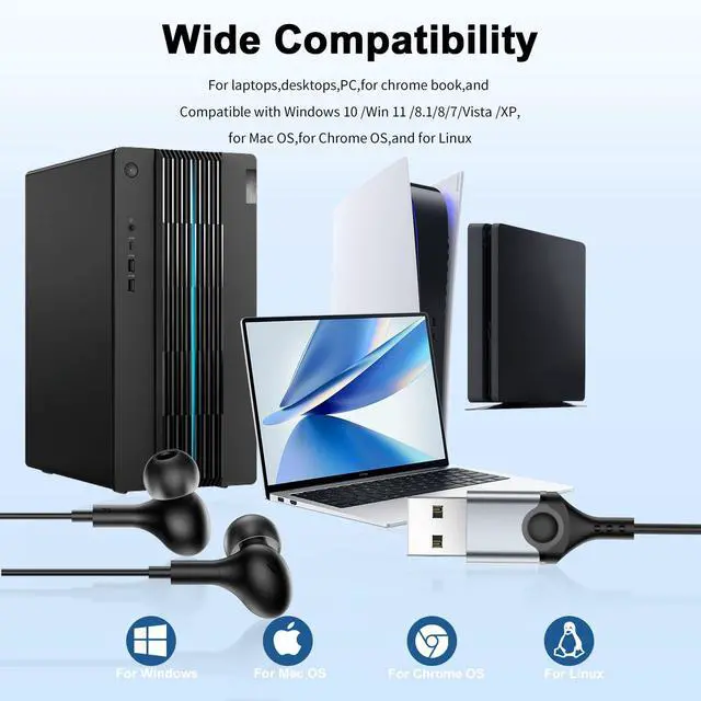 Alt view image 3 of 7 - USB Earbuds with Microphone for PC Laptop,Wired USBA Headset,Black | in Ear Buds Noise Isolating Light Laptop Earphones,Headphones with Mic for Dell HP Computer PC Office Zoom Work Gaming School