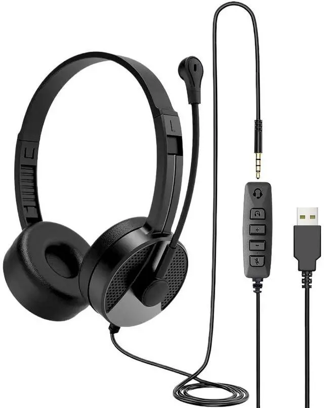 Main image of USB Headset with Microphone for PC, 3.5mm Jack 2 in 1,Wired Stereo Computer Headphone,Lightweight Headset with Volume Control Wired Headset Low Latency for Laptop, Skype, Zoom