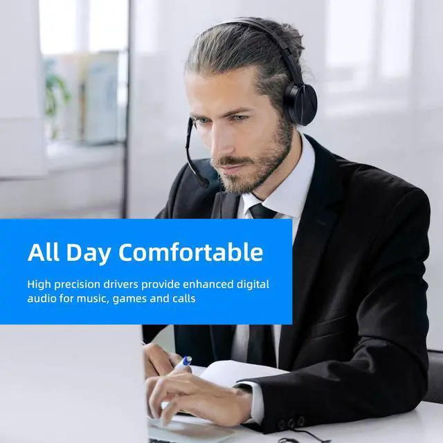 Alt view image 4 of 6 - USB Headset with Microphone for PC, 3.5mm Jack 2 in 1,Wired Stereo Computer Headphone,Lightweight Headset with Volume Control Wired Headset Low Latency for Laptop, Skype, Zoom