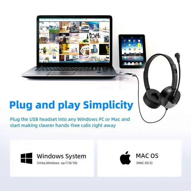 Alt view image 5 of 6 - USB Headset with Microphone for PC, 3.5mm Jack 2 in 1,Wired Stereo Computer Headphone,Lightweight Headset with Volume Control Wired Headset Low Latency for Laptop, Skype, Zoom