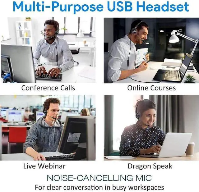 Alt view image 6 of 6 - USB Headset with Microphone for PC, 3.5mm Jack 2 in 1,Wired Stereo Computer Headphone,Lightweight Headset with Volume Control Wired Headset Low Latency for Laptop, Skype, Zoom