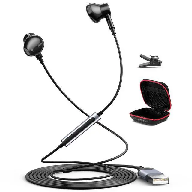 Alt view image 6 of 7 - USB Headphones for PC Laptop Magnetic 7.5ft Wired Earbuds,Computer Headset with Mic Control Mute Noise Isolate Cord in Ear Gaming Earphone for MacBook Pro Office Work School Zoom Chromebook