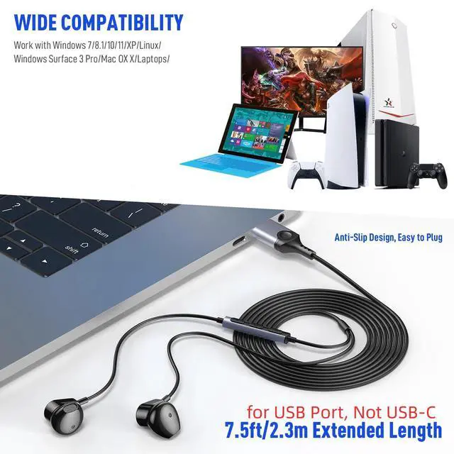 Alt view image 7 of 7 - USB Headphones for PC Laptop Magnetic 7.5ft Wired Earbuds,Computer Headset with Mic Control Mute Noise Isolate Cord in Ear Gaming Earphone for MacBook Pro Office Work School Zoom Chromebook