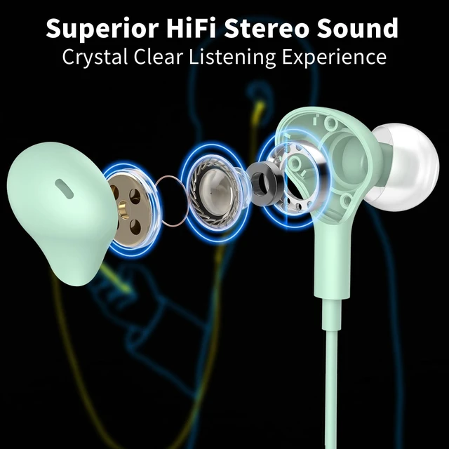 Alt view image 2 of 7 - USB Headphones with Mic for Laptop PC, 7.5ft Magnetic Wired Earbuds Green Noise Isolation in-Ear Earphones with Mute Volume Control Stereo Bass for Dell/HP/Acer/Chromebook/Desktop/Zoom Meeting/School