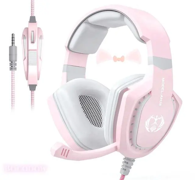 Main image of Pink Gaming Headset for Girls Women with Microphone, Bass, Stereo Surround Sound Wired Over-Ear Headphones with Mic for PC Mac Computer PS5 Xbox PS4 Laptop (Pink)