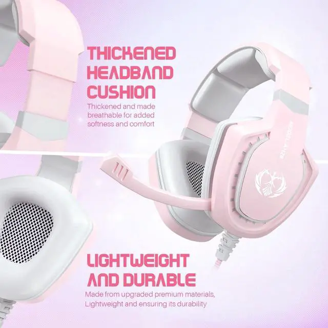 Alt view image 2 of 6 - Pink Gaming Headset for Girls Women with Microphone, Bass, Stereo Surround Sound Wired Over-Ear Headphones with Mic for PC Mac Computer PS5 Xbox PS4 Laptop (Pink)