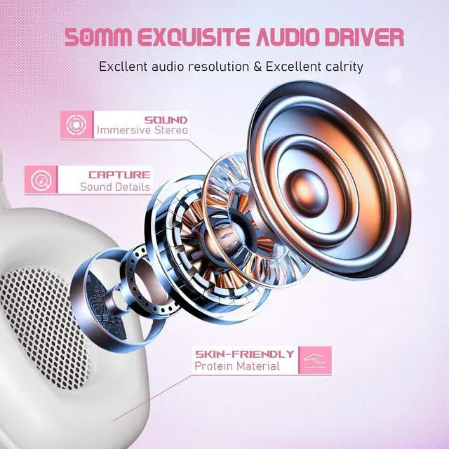 Alt view image 3 of 6 - Pink Gaming Headset for Girls Women with Microphone, Bass, Stereo Surround Sound Wired Over-Ear Headphones with Mic for PC Mac Computer PS5 Xbox PS4 Laptop (Pink)