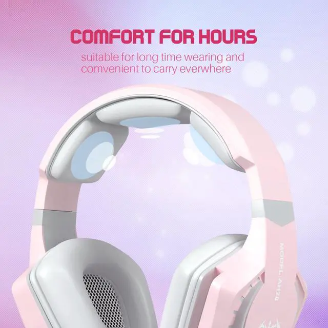 Alt view image 4 of 6 - Pink Gaming Headset for Girls Women with Microphone, Bass, Stereo Surround Sound Wired Over-Ear Headphones with Mic for PC Mac Computer PS5 Xbox PS4 Laptop (Pink)