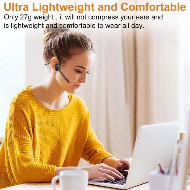 Alt view image 6 of 7 - Latest Bluetooth 5.3 Headset w/Noise Canceling Boom Mic, Wireless Headset for Phone PC Computer Latop, Lightweight and Comfortable Headphone for Office Meeting Home Working Calling, 10H