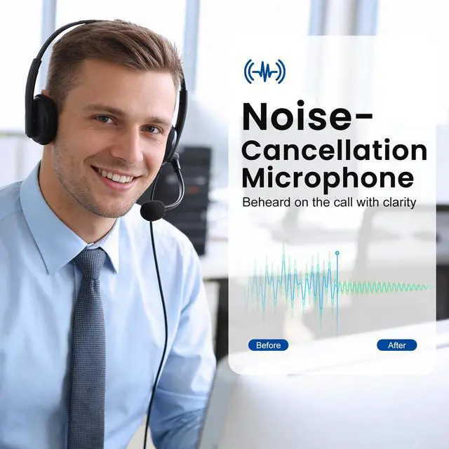 Alt view image 6 of 7 - USB Computer Headset with Noise Cancelling Microphone for PC, Call Center Headphones for Office Zoom Skype Teams, Online Class, Lightweight with USB/Type-c Jack & Volume Control