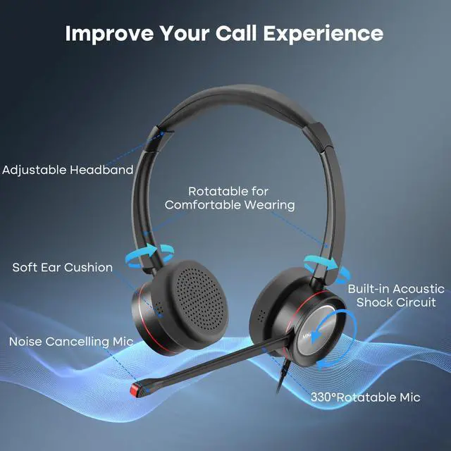 Alt view image 4 of 7 - USB Headset with Microphone for Work, Wired Computer Headset for Business Calls, Noise Canceling Call Center Headphone for Office PC, Laptop, Zoom, Teams, Webinars, Softphones, Virtual Learning