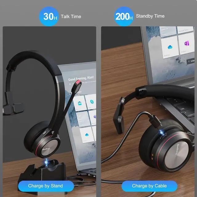 Alt view image 5 of 6 - Bluetooth Headset with Microphone & Mute Button, 30 Hrs Working Time, Mono Noise Cancelling for PC Laptop Teams Zooms Work Business Meeting