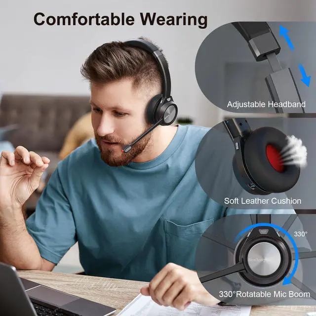 Alt view image 6 of 6 - Bluetooth Headset with Microphone & Mute Button, 30 Hrs Working Time, Mono Noise Cancelling for PC Laptop Teams Zooms Work Business Meeting