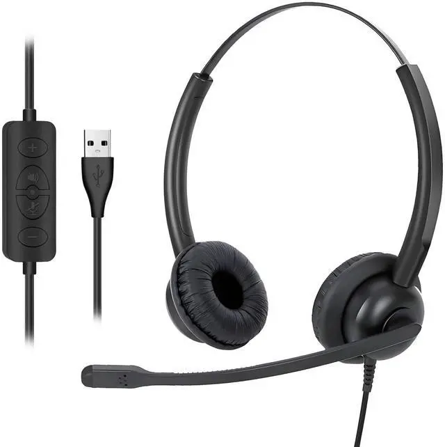 Main image of Wired Headphones with Mic, USB Headset with Microphone for PC Stereo Computer Headphones for Laptop PC Mac Zoom Teams Call Center Home Office