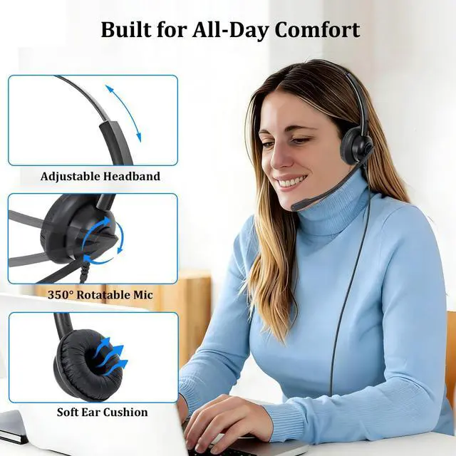 Alt view image 4 of 7 - Wired Headphones with Mic, USB Headset with Microphone for PC Stereo Computer Headphones for Laptop PC Mac Zoom Teams Call Center Home Office