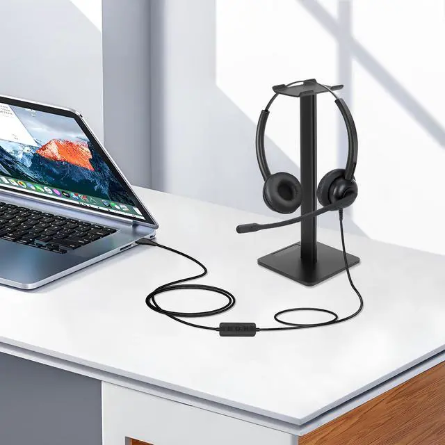 Alt view image 7 of 7 - Wired Headphones with Mic, USB Headset with Microphone for PC Stereo Computer Headphones for Laptop PC Mac Zoom Teams Call Center Home Office