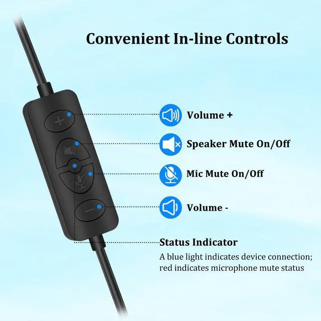 Alt view image 5 of 7 - Wired Headphones with Mic, USB Headset with Microphone for PC Stereo Computer Headphones for Laptop PC Mac Zoom Teams Call Center Home Office