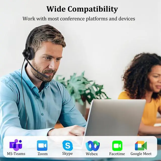 Alt view image 6 of 7 - Wired Headphones with Mic, USB Headset with Microphone for PC Stereo Computer Headphones for Laptop PC Mac Zoom Teams Call Center Home Office