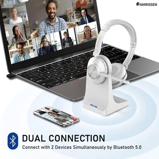 Alt view image 2 of 7 - Wireless Headset with Mic for Work, Bluetooth Headset with Microphone, AI Noise Canceling Mic & Mute, Wireless Headphones with USB Dongle & Charging Dock Work from Home/Office/Call Center/Laptop/Zoom