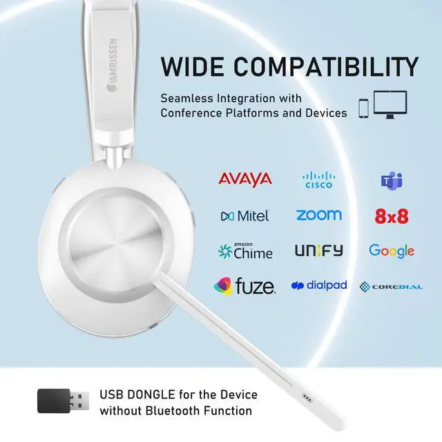 Alt view image 5 of 7 - Wireless Headset with Mic for Work, Bluetooth Headset with Microphone, AI Noise Canceling Mic & Mute, Wireless Headphones with USB Dongle & Charging Dock Work from Home/Office/Call Center/Laptop/Zoom