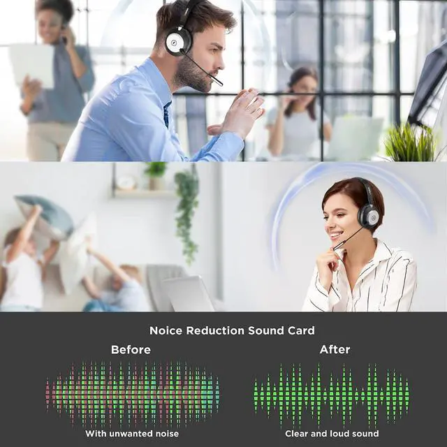 Alt view image 2 of 6 - Headset with Mic for Work, Bluetooth Headset with Microphone (Noise Cancelling & Mute Button), Wireless Headphones with Mic for Work from Home/Office/PC/Call Center/Computer/Laptop/Teams/Zoom