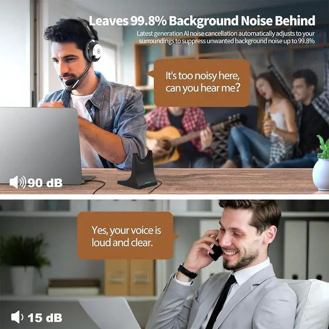 Alt view image 5 of 6 - Headset with Mic for Work, Bluetooth Headset with Microphone (Noise Cancelling & Mute Button), Wireless Headphones with Mic for Work from Home/Office/PC/Call Center/Computer/Laptop/Teams/Zoom