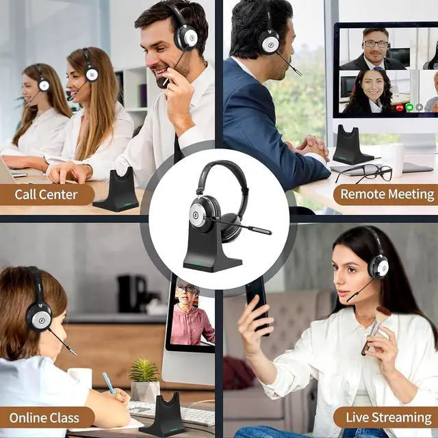 Alt view image 6 of 6 - Headset with Mic for Work, Bluetooth Headset with Microphone (Noise Cancelling & Mute Button), Wireless Headphones with Mic for Work from Home/Office/PC/Call Center/Computer/Laptop/Teams/Zoom