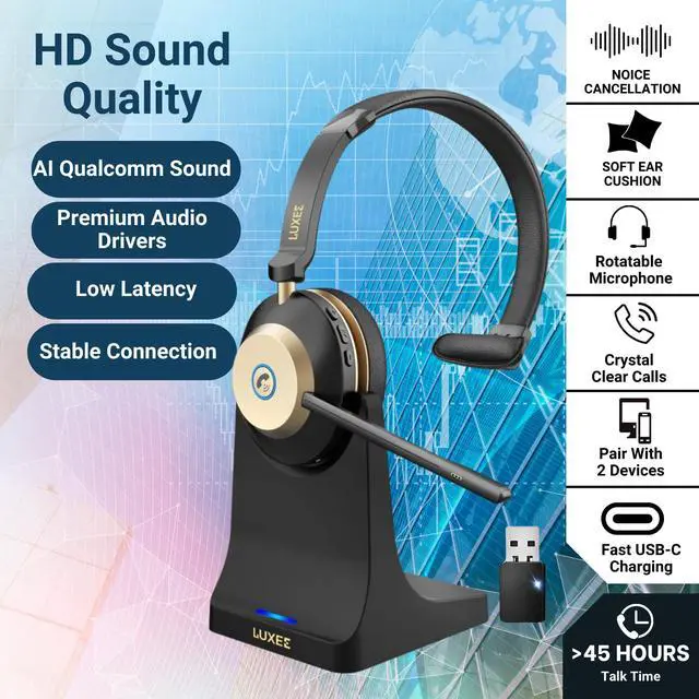 Alt view image 3 of 7 - Wireless Headset with Mic - Noise Cancelling Bluetooth Headphones for Truckers, Zoom & Computer - V5.3 Long Battery Life Single-Ear Wireless Headphone for Office, Home & Driving