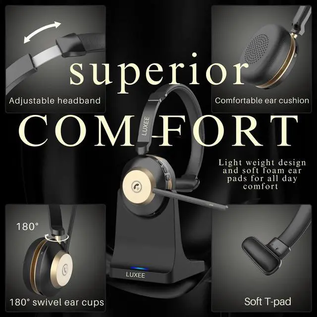 Alt view image 5 of 7 - Wireless Headset with Mic - Noise Cancelling Bluetooth Headphones for Truckers, Zoom & Computer - V5.3 Long Battery Life Single-Ear Wireless Headphone for Office, Home & Driving