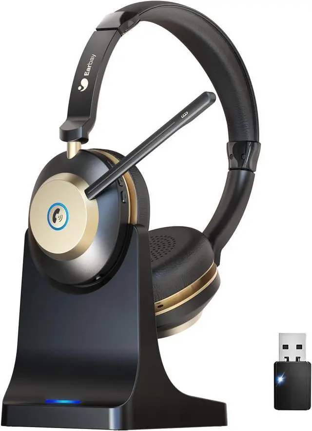 Main image of Wireless Headset, 5.3 Bluetooth Headset with Microphone Noise Canceling & USB Dongle, 50hrs Wireless Headphones with Mic Mute & Charge Dock for Call Laptop Computer Phone Teams Office Remote Work