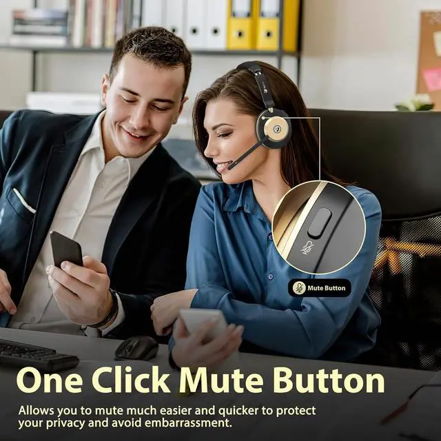 Alt view image 4 of 7 - Wireless Headset, 5.3 Bluetooth Headset with Microphone Noise Canceling & USB Dongle, 50hrs Wireless Headphones with Mic Mute & Charge Dock for Call Laptop Computer Phone Teams Office Remote Work