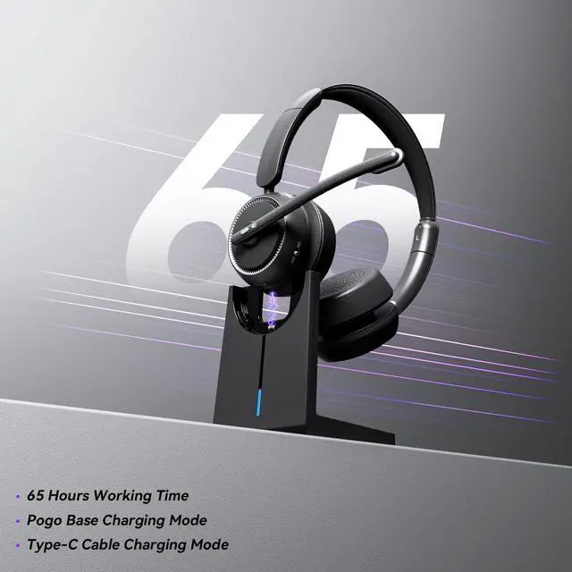 Alt view image 3 of 7 - Wireless Headset with Mic for Work, Bluetooth Headset with Mic (AI Noise Canceling & Mic Mute), Wireless Headphones with USB Dongle & Charging Base for Work/Home/Call Center/PC/Computer/Zoom/Teams
