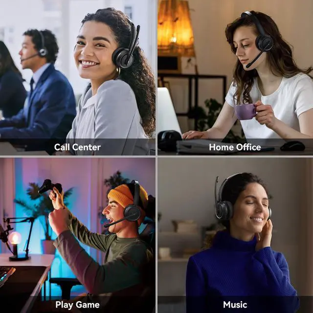 Alt view image 7 of 7 - Wireless Headset with Mic for Work, Bluetooth Headset with Mic (AI Noise Canceling & Mic Mute), Wireless Headphones with USB Dongle & Charging Base for Work/Home/Call Center/PC/Computer/Zoom/Teams