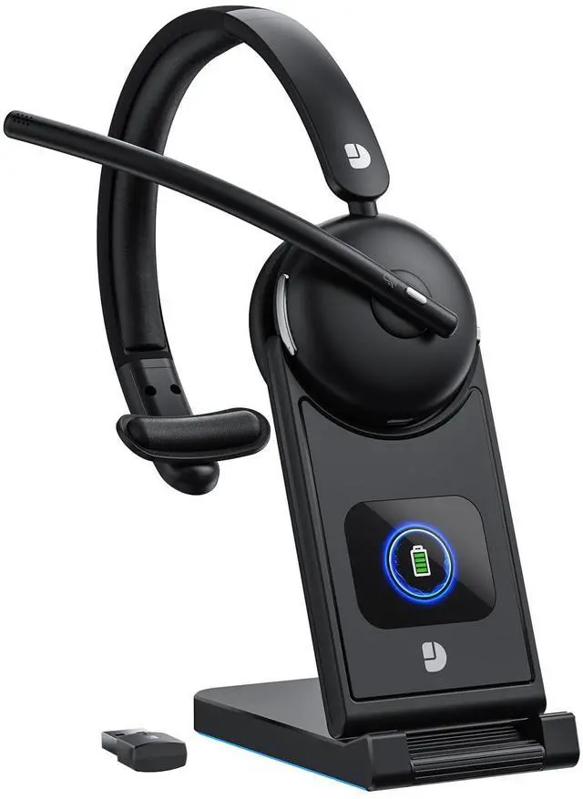 Main image of Wireless Headset with Mic for Work, Wireless Headset with Microphone (Noise Cancelling), Smart Mult-Func Dock, 65H Worktime&Fast Charge Bluetooth Headphones for Work/PC/Computer/Call Center/Teams/Zoom