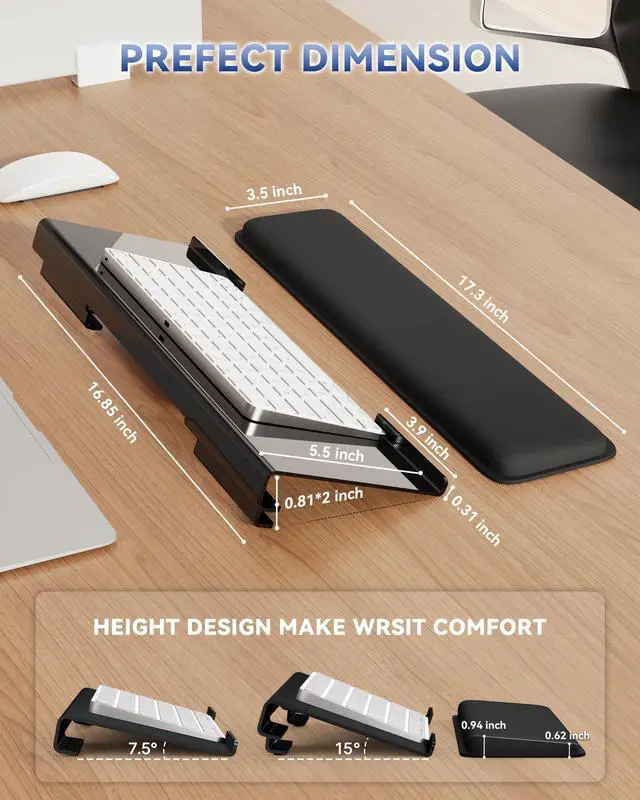 Alt view image 3 of 6 - Computer Keyboard Stand for Desktop, 2-Level Height Adjustment Keyboard Wrist Rest, Non-Slip Key Board Riser Pad for Office, Gaming, and Home Desks