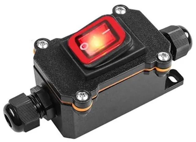 Main image of Waterproof Inline Cord Switch,DPST AC 20A-125V,16A-250V On Off Toggle Switch with Red Light Rocker Button Switch,Outdoor Start Stop Switch,Two Side Entry and Exit Line