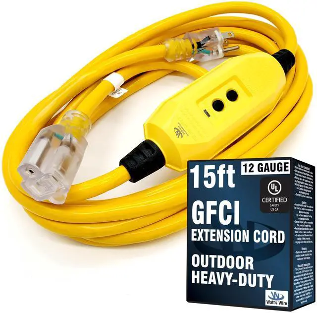 Main image of 15 ft GFCI Extension Cord - Outdoor Extension Cord Waterproof - Heavy Duty Outdoor Extension Cords 15 ft - Watts Wire - 15' Grounded - GFI Cord - extensiones electricas