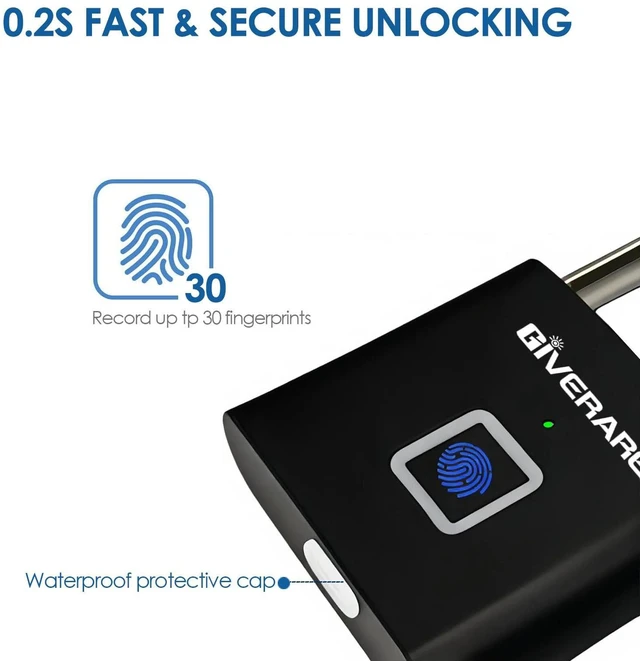 Alt view image 4 of 7 - Fingerprint Smart Padlock, Biometric Metal Keyless Thumbprint Lock Alloy, USB Rechargeable, Quick Unlock Waterproof Rustproof Locks for Warehouses, Gym, Homes, Office, School Locker, Luggage-Black